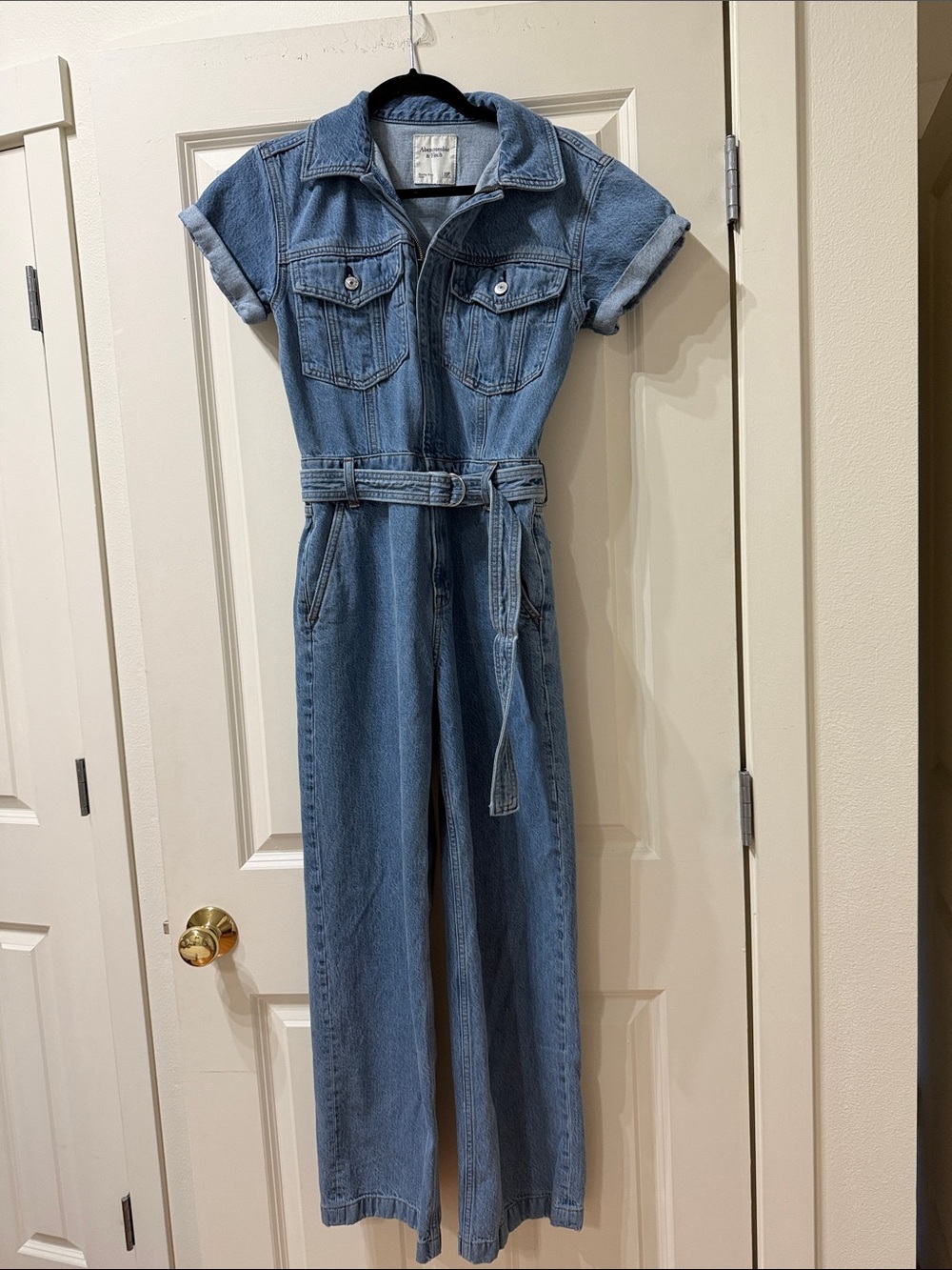 Abercrombie & Fitch Light Blue Denim One-Piece Jumpsuit with Belt
